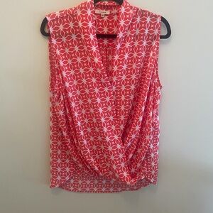 Pleione Red and White Geometric Blouse